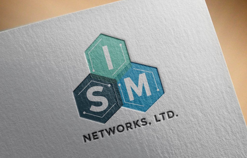 modern and geometric logo design shown on letterhead for ISM Networks, LTD.