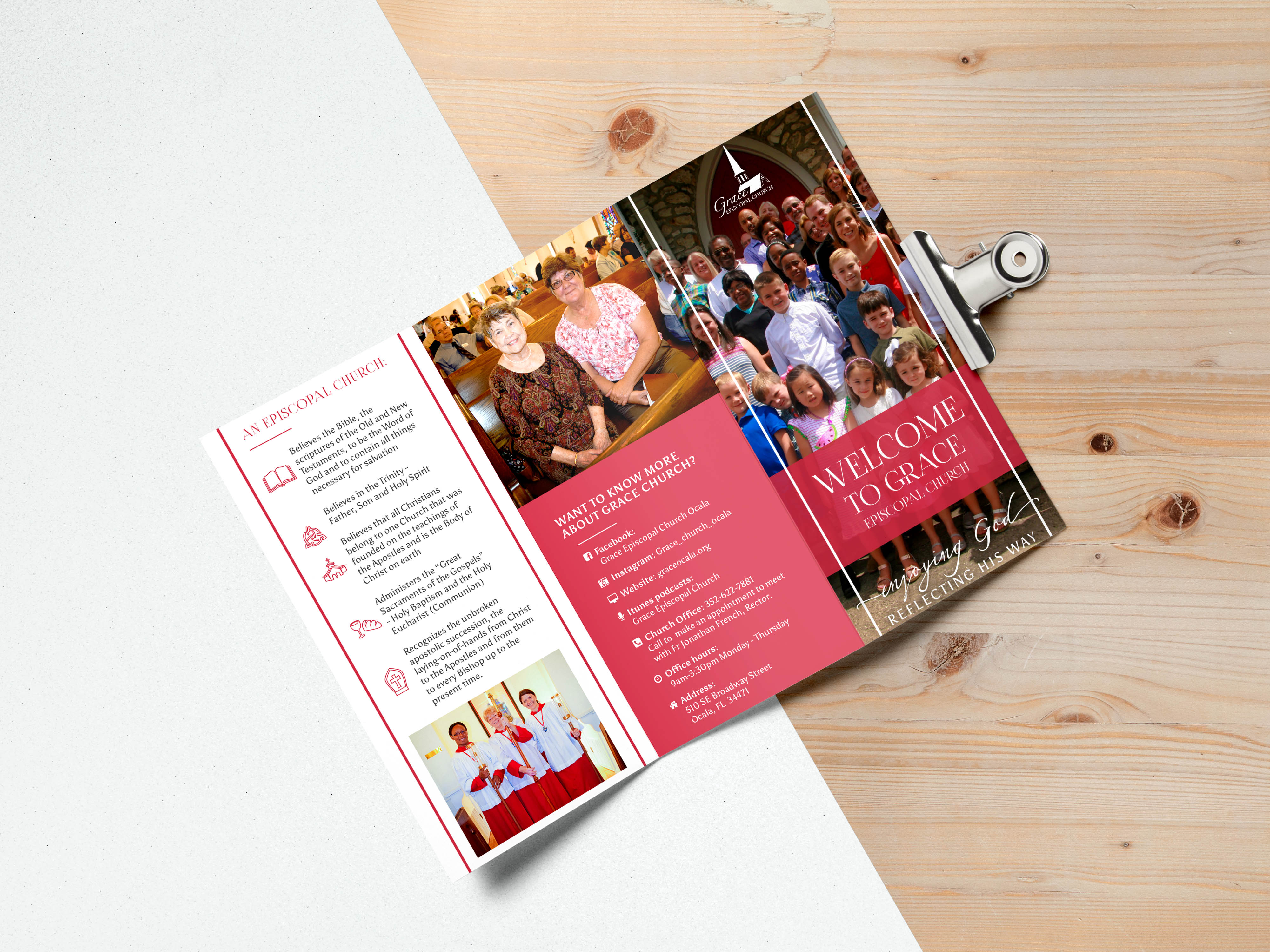 bright and simple tri-fold brochure design for Grace Episcopal Church of Ocala